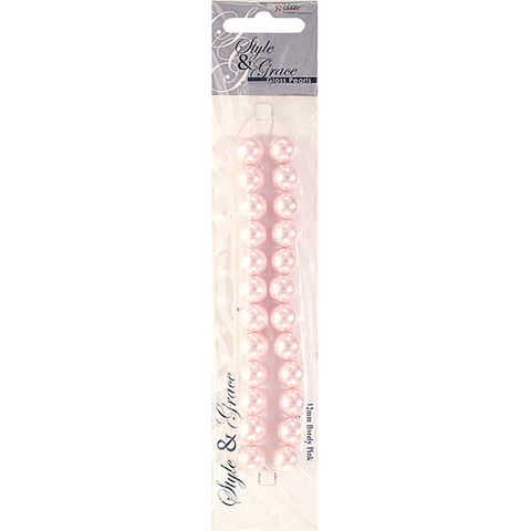 Bead Glass Pearls 12Mm Barely Pink 24Pcs