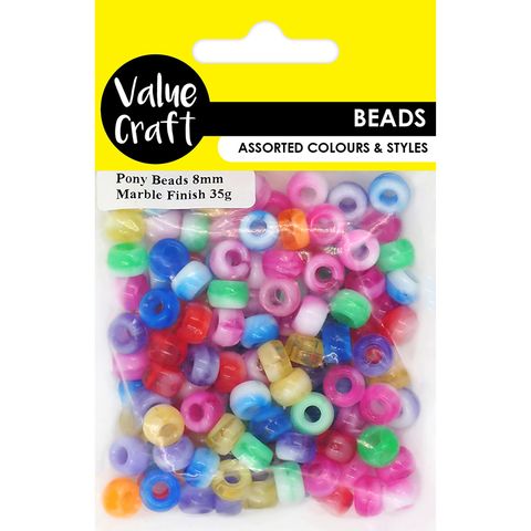 PONY BEADS 8MM MARBLE FINISH 35G