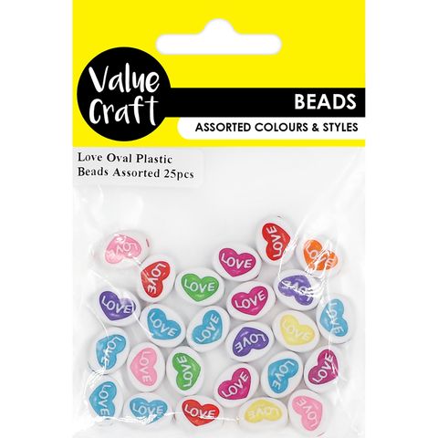 LOVE OVAL PLASTIC BEADS ASSORTED 25PCS