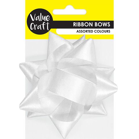 SATIN ADHESIVE BACK BOW WHITE 1PC