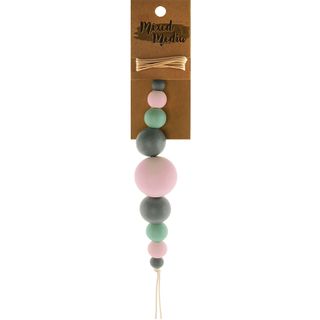 Bead Wooden Round Pink Mint Grey 9Pcs