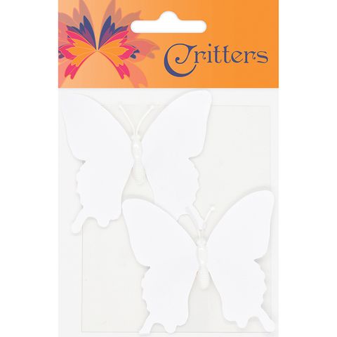 CRAFT BUTTERFLY DIY WHT PLASTIC 7CM 2PCS