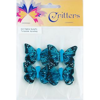 Butterfly Feather 4cm Turquoise 4Pcs