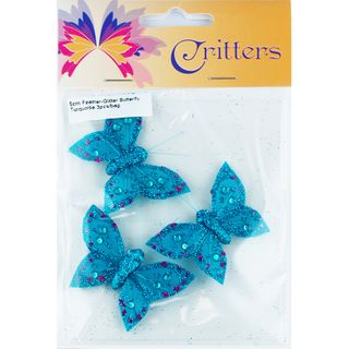 Butterfly Feather Glitter 5cm Turquoise