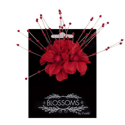 Flower Large Pearl With Spray 4Head Red