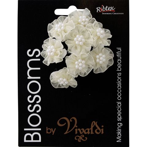 Flower Organza Pearl Daisy 8Head Ivory