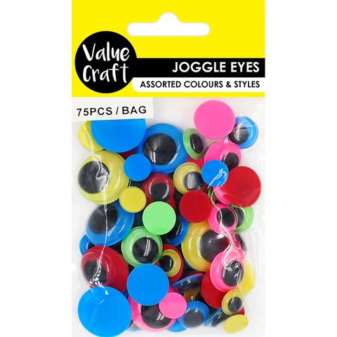 CRAFT JOGGLE EYE ROUND ASST NEON 75PC