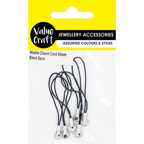 MOBILE CHARM CORD 45MM BLACK 6PCS