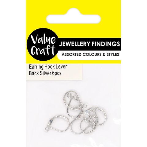 JF EARRING HOOK LEVER BACK SILVER 6PCS