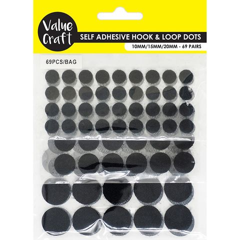 SELF ADHESIVE LOOP HOOK DOTS BLACK 69PCS