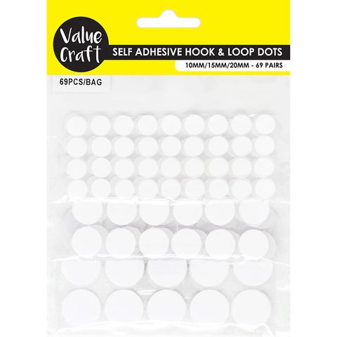 SELF ADHESIVE LOOP HOOK DOTS WHITE 69PCS