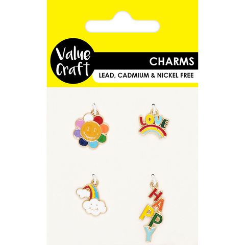 CHARM METAL HAPPY RAINBOW FLOWER 4PCS