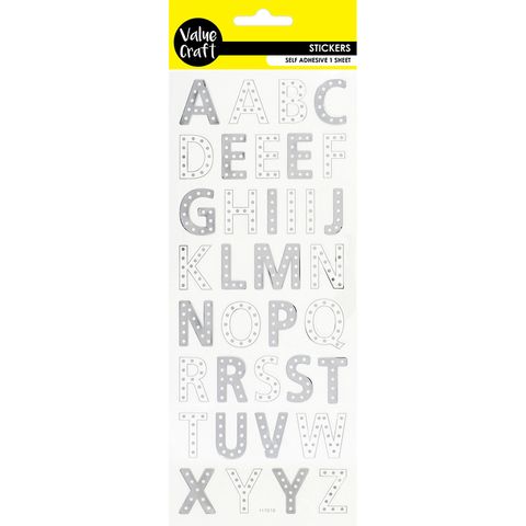 Stickers Metallic Letters Silver 1Sh