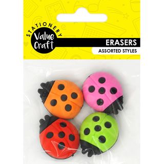 MINI NOVELTY LADYBUG ERASERS 4PCS