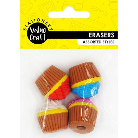 Mini Novelty Cupcake Erasers 4Pc