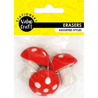 MINI NOVELTY MUSHROOM ERASERS 3PCS