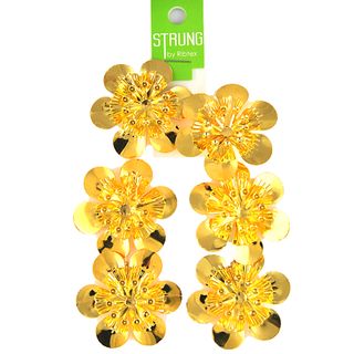 Strung Pressed Metal Round Flower Gold