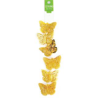 Strung Pressed Metal Butterfly Gold 6Pcs