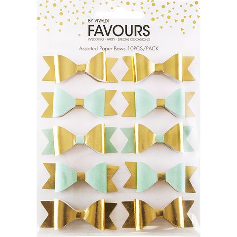 FAV PAPER BOW MINT-GOLD FOIL 10PC