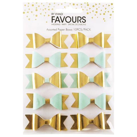 Fav Paper Bow Mint Gold Foil 10Pc