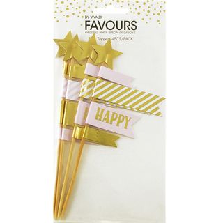 Fav Topper Flag Baby Pink  Gold Foil 4Pc