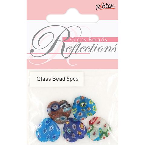 MILLEFIORI HEART SHAPE MULTI 16MM 5PCS