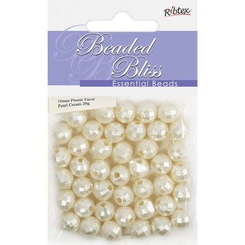 Bead Plastic Facet Round Prl Cream 20gm