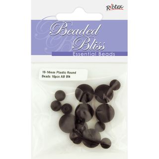 Bead Plastic Round AB Black 16Pcs