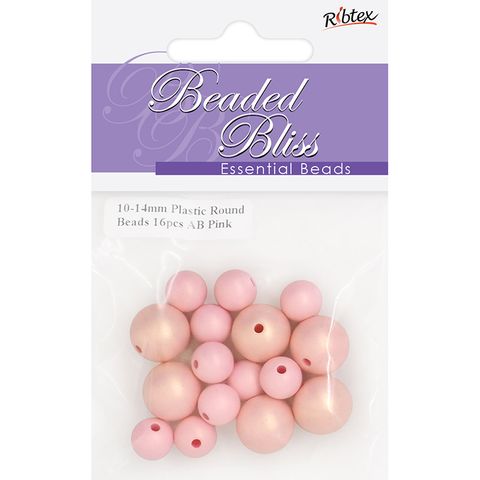 Bead Plastic Round Ab Pink 16Pc