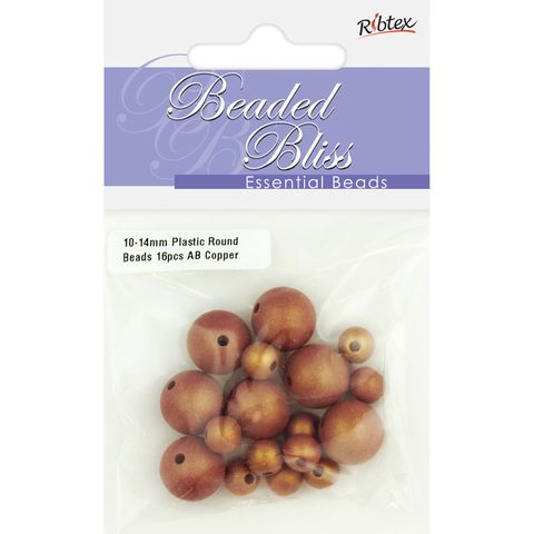 Bead Plastic Round Ab Copper 16Pc