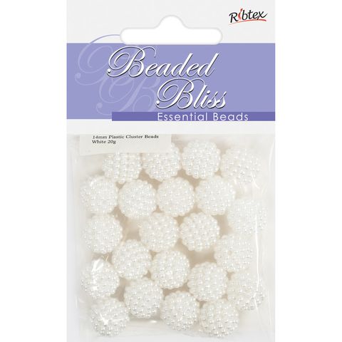 Bead Plastic Round Cluster 14mm White