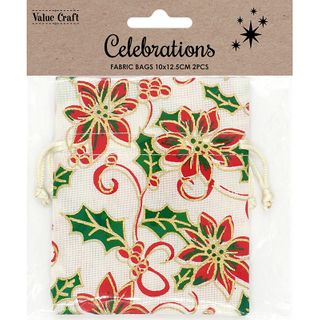 XMAS BAG JUTE 10x12.5CM HOLLY 2PC