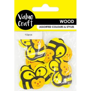 EMB WOOD BEES YELLOW-BLK 10PCS