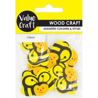 EMB WOOD BEES YELLOW-BLK 10PCS