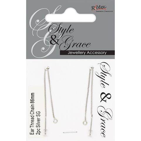 EAR THREAD CHAIN 86MM 2PC SILVER SG