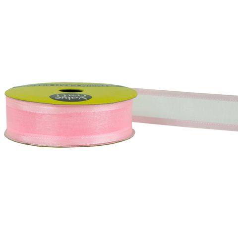 RIB 22MM SATIN EDGE SHEER BABY PINK 5MTR