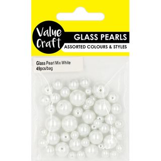 PEARL GLASS BEAD MIX WHITE 49PCS