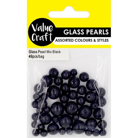 PEARL GLASS BEAD MIX BLACK 49PCS