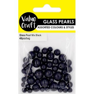 PEARL GLASS BEAD MIX BLACK 49PCS