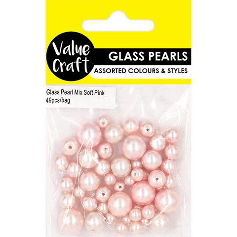 BEAD GLASS PEARL MIX SOFT PINK 49PCS