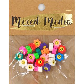 SMILEY FLOWER POLYCLAY BEADS 10MM 25PC