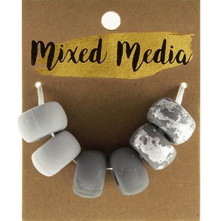 Clay Beads Metal Grey Metal Silver 6Pcs