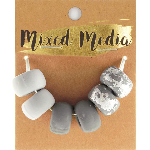 Clay Beads Metal Grey Metal Silver 6Pc