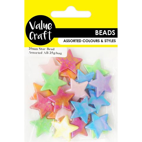 BEAD PLASTIC 20MM STAR IRIDESCENT 25G