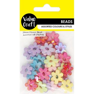 BEAD PLASTIC 20MM FLOWER IRIDESCENT 25G