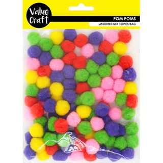 CRAFT POM POM 20MM MIXED 100 PCS