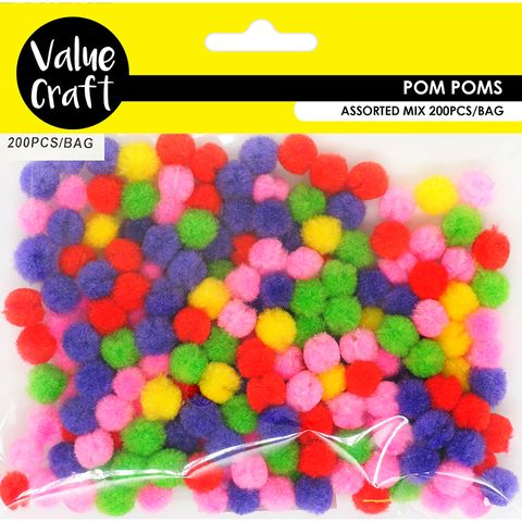 CRAFT POM POM 10MM MIXED 200 PCS