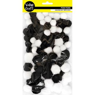 Pom Poms 20-30Mm Black-White 100Pc