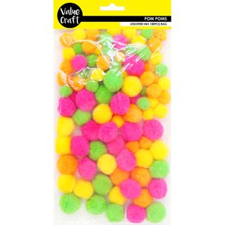 POM POMS ASST FLUOROS 100PCS