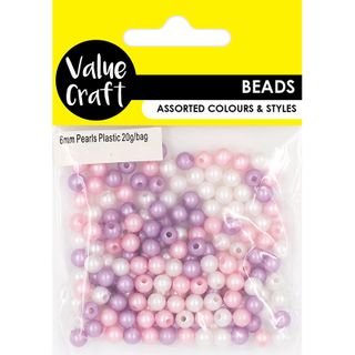 BEAD PLASTIC PEARLS 6MM MIXED 20G